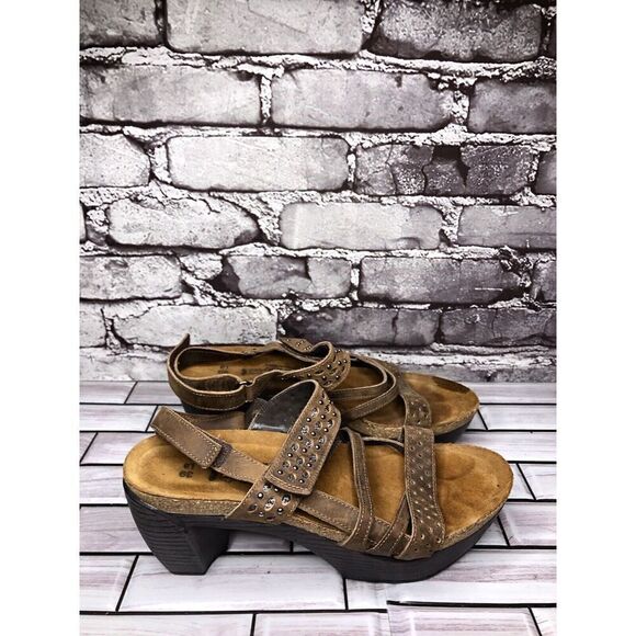 Naot Brown Leather Studded Casual Ankle Strap Heel Sandals Women Sz 39EU/8M US - Picture 9 of 16